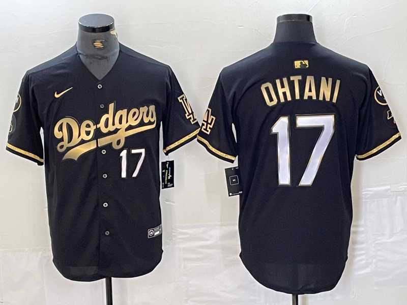 Men%27s Los Angeles Dodgers #17 Shohei Ohtani Number Black Gold Fashion Stitched Cool Base Limited Jersey->los angeles dodgers->MLB Jersey
